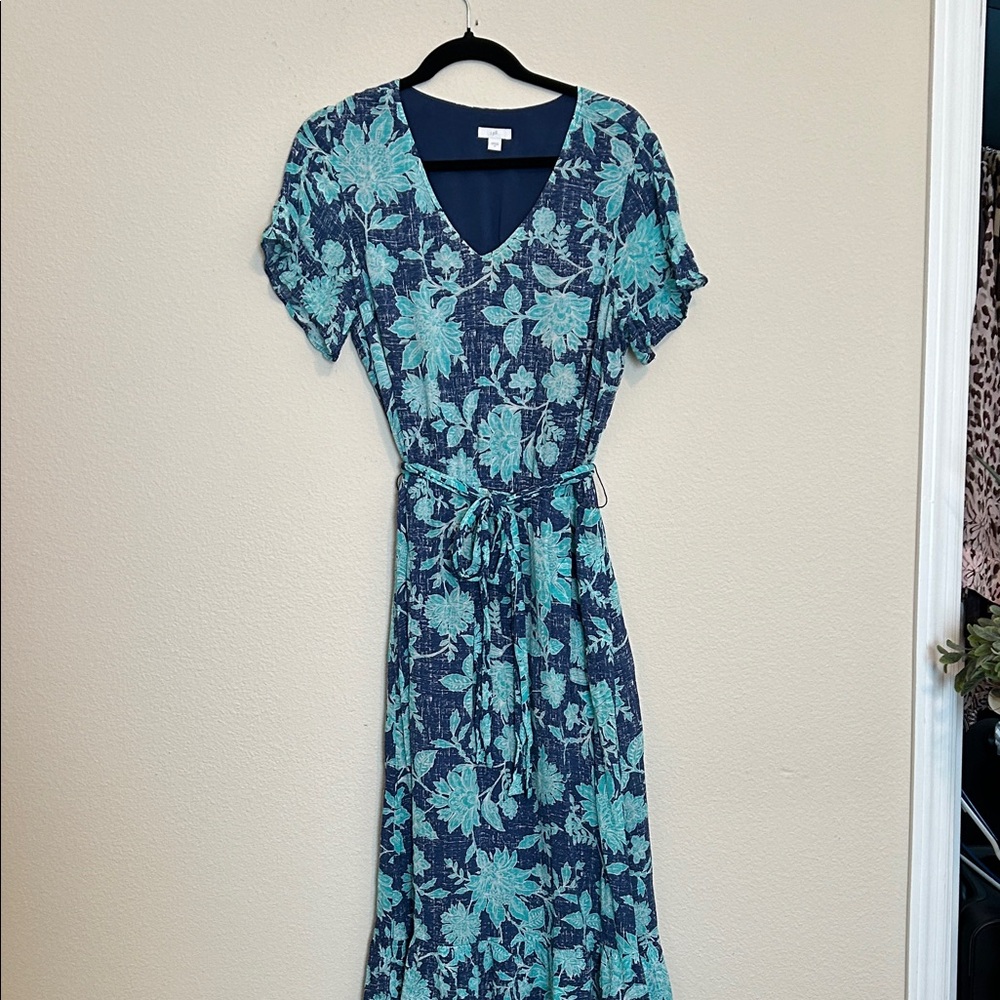 J. Jill Teal and Navy Floral Midi Dress